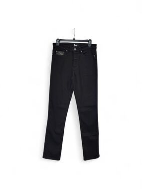 The Kooples Black Slim Straight Jeans With Leather Pocket Detail, 28" X 30"long